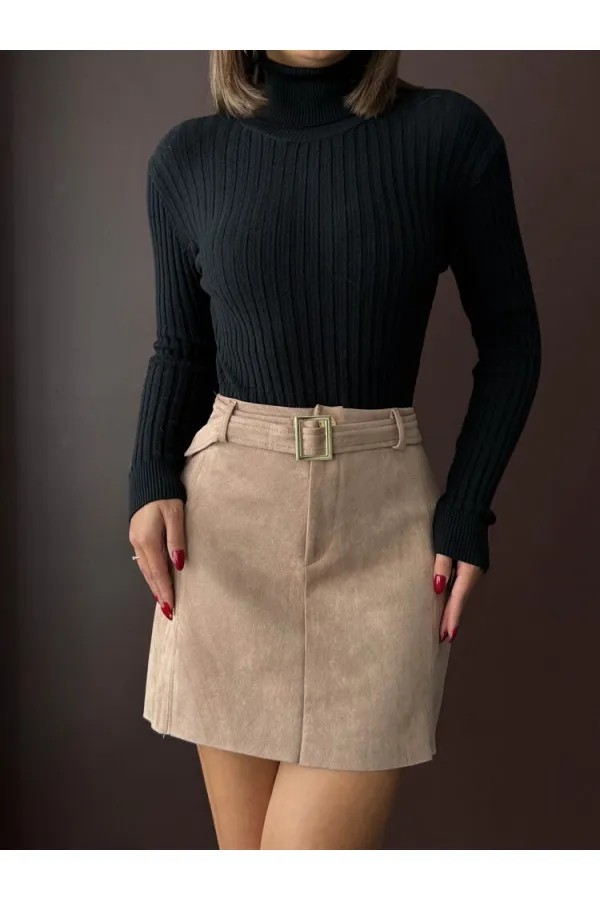 Topshow Kemerli Toptan Etek - Vizon | F1801