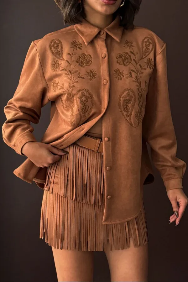 Chemise Topshow en daim scuba brodé - Beige | Automne/Hiver 2024