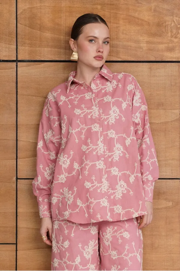Embroidered Shirt - Pink | F1951 - Topshow