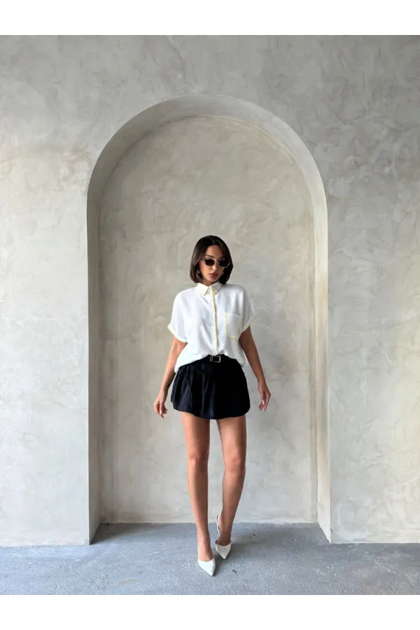 Shepherd's Stitched Linen Shirt - Cream Yellow | Topshow