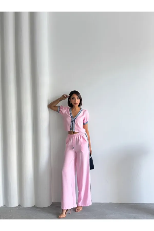 Wholesale Striped Denim Pants Pink | Topshow | F1890