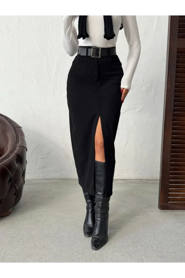 Jupe en velours côtelé Topshow en gros - Noire | F2033