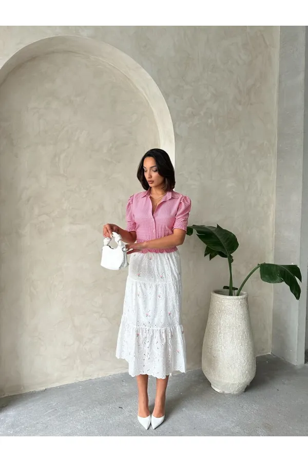 Jupe longue rose brodée à fleurs Topshow (vente en gros)