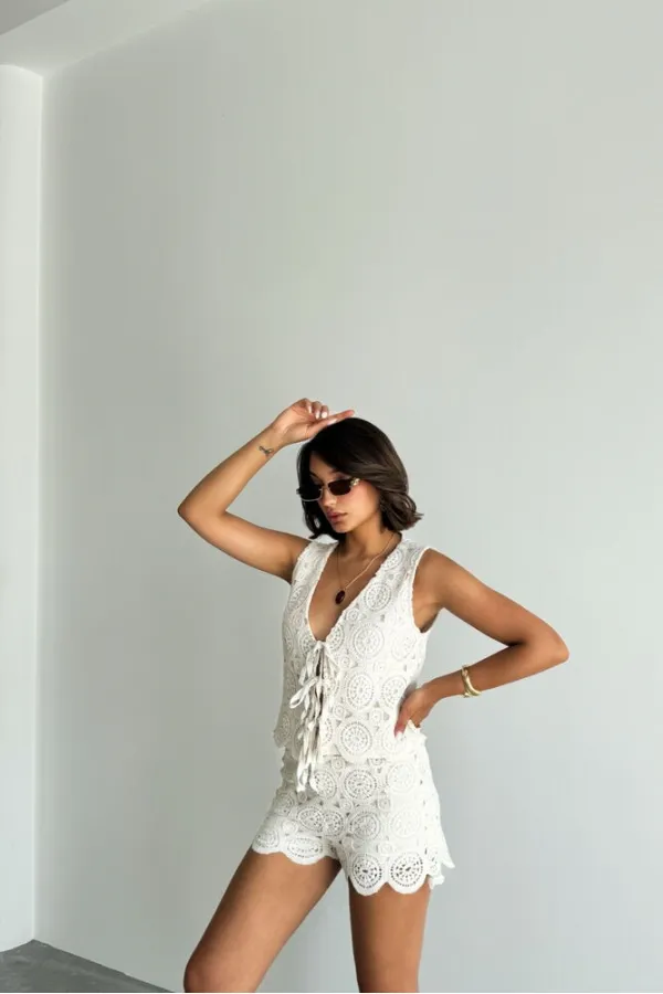 Dantel Şort - Ham | Topshow