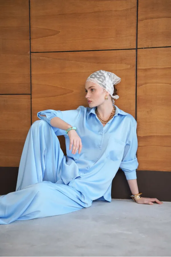 Satin Shirt - Blue | F2062 - Topshow