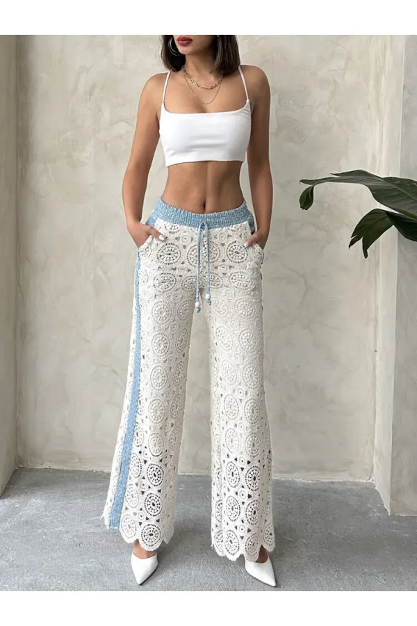 Kot Detaylı Dantel Pantolon - Ham Topshow | F1759