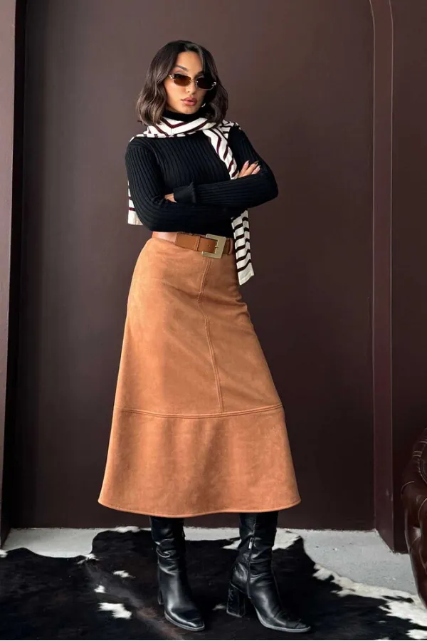 Jupe Topshow Scuba en daim - Beige | Automne/Hiver 2004