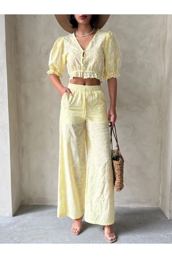 Nakışlı  Pantolon - Sarı | Topshow