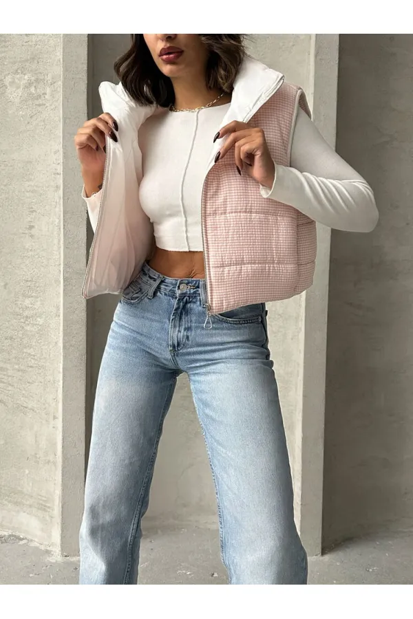 Doudoune sans manches à motif Pitikare - Rose clair | TOPSHOW | F1741