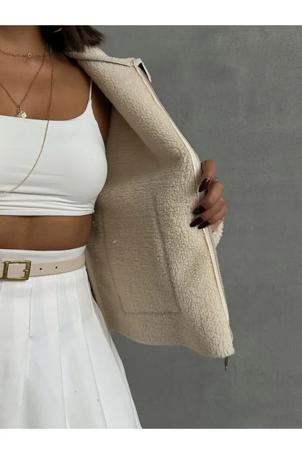 Patterned Plush Wholesale Coat - Leopard D1 | TOPSHOW | F1814