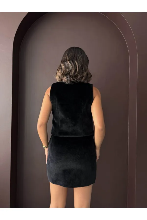 Topshow - Toptan Peluş Yelek - Siyah