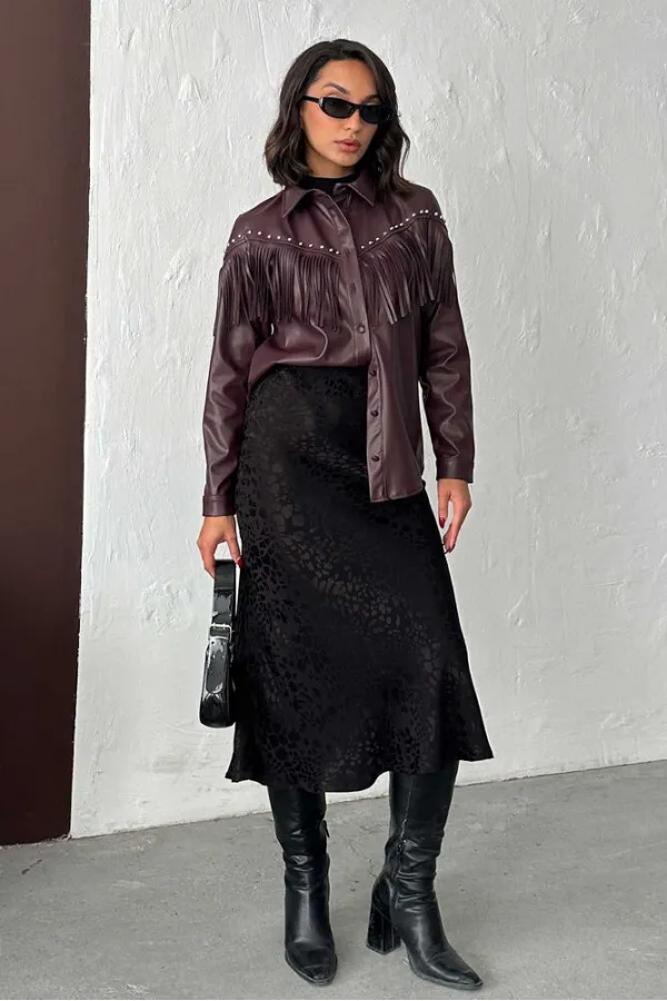 Chemise en similicuir à franges tombantes F 2043 - Bordeaux