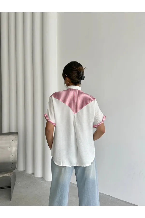 Chemise rayée à détails en gros - Fuchsia | Topshow