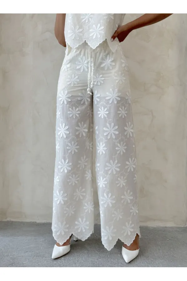 Nakışlı Toptan Pantolon - Taş | Topshow