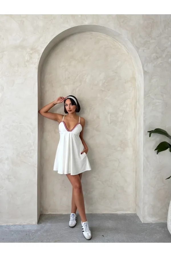 Askıllı Elbise - Krem | Topshow