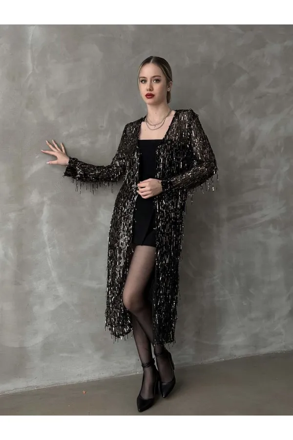 Gilet long en gros - Noir et or | TOPSHOW | F1618