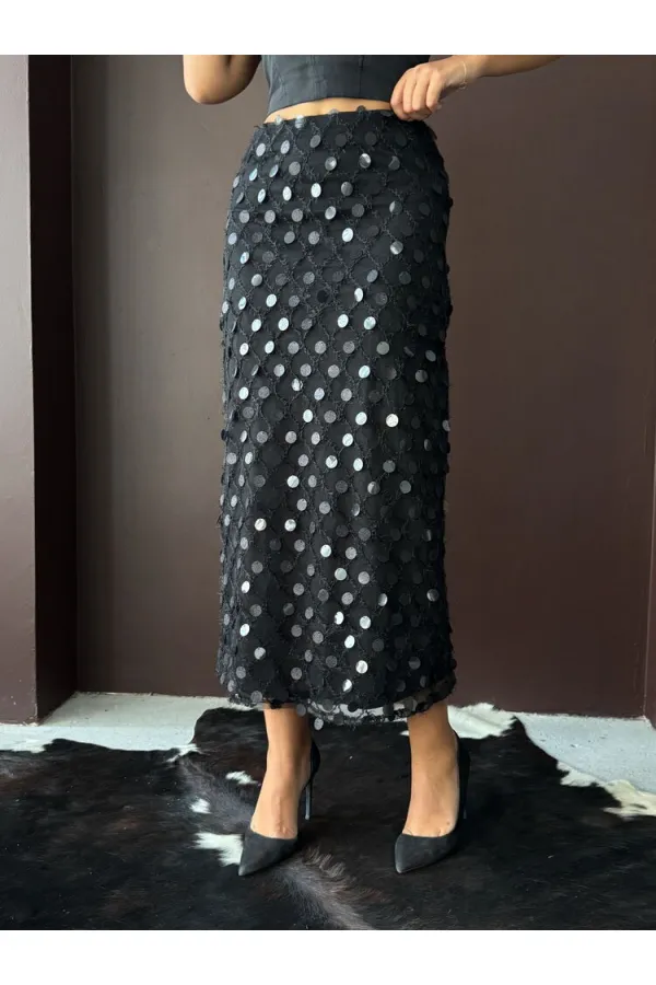 Jupe midi de soirée Topshow à sequins - Noire | Automne/Hiver 2012