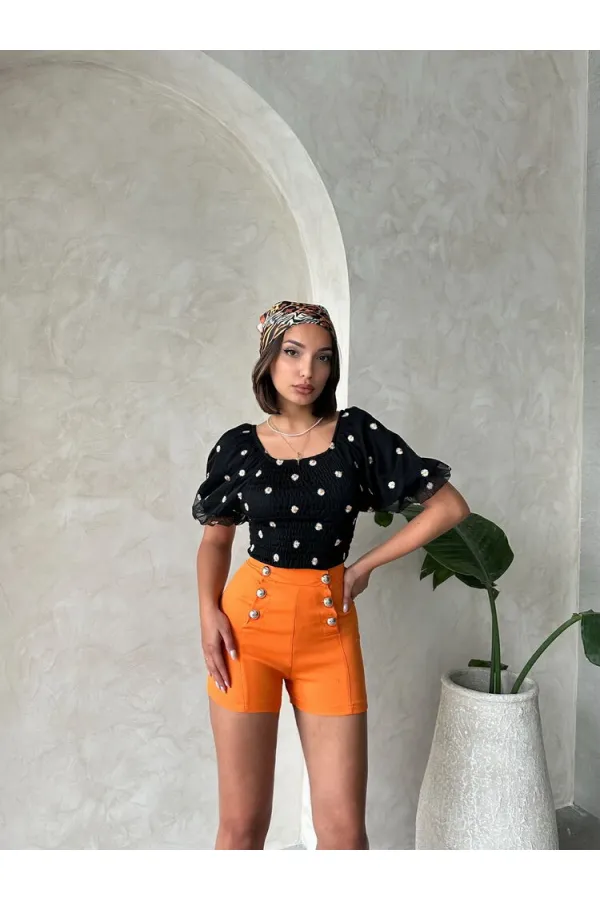 Blouse en mousseline à motifs détaillés noirs Topshow, vente en gros