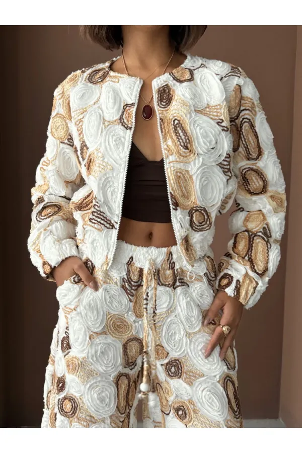 Veste zippée à motifs Topshow Wholesale – Style chic et moderne – Marron | F1975