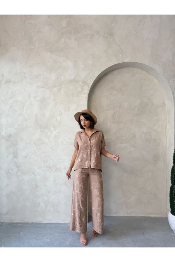 Pantalon brodé en gros - Marron clair Dsn2 | Topshow | F1900