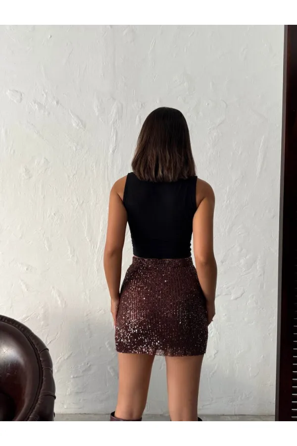 Jupe à paillettes F 1980 - Marron