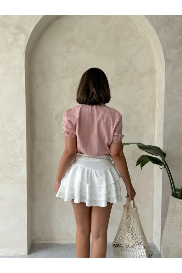 Nakışlı Cepli Toptan Gömlek - Pudra | TOPSHOW