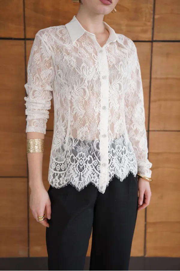 Lace Wholesale Shirts - Cream | F2073 - Topshow