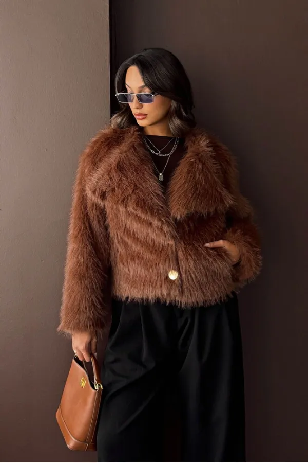 Topshow - Wholesale Rabbit Fur Buttoned Coat - Light Brown