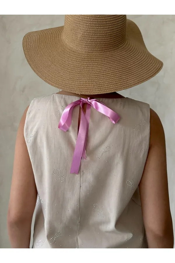 Fiyonk Taş Baskılı Kolsuz Bluz - Taş | Topshow