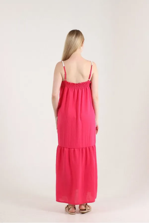 Robe longue à franges crème fuchsia Topshow en gros