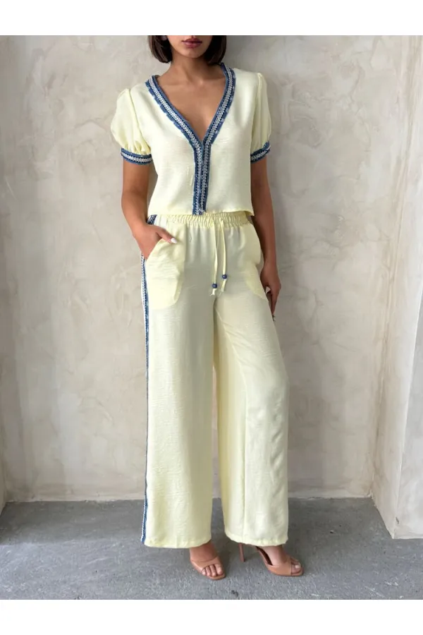 Kot Şeritli Toptan Pantolon   Sarı | Topshow | F1890