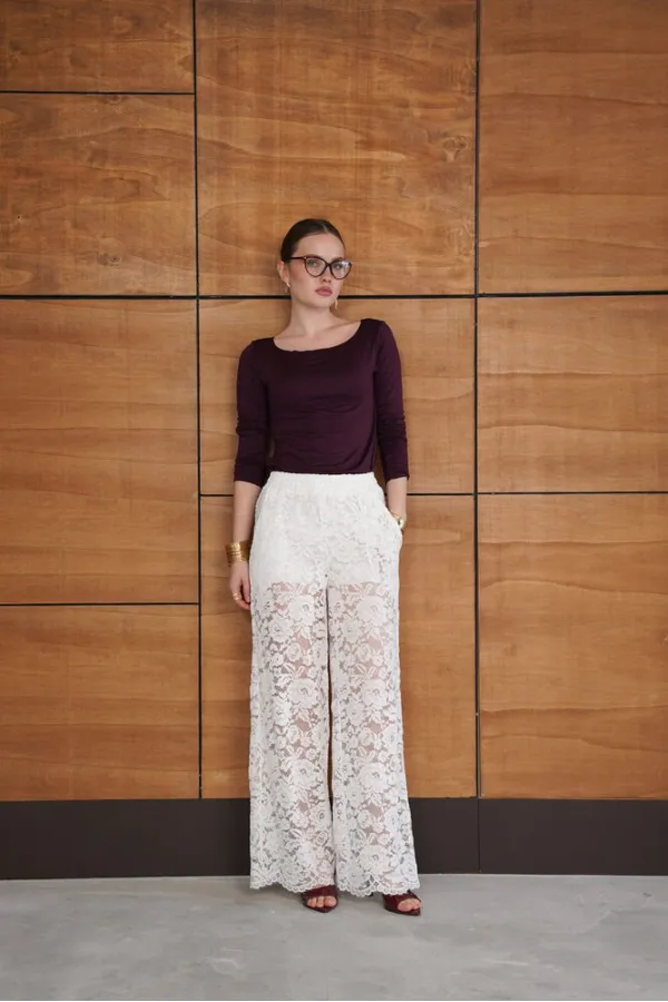 Embroidered Trousers - Cream | D2967 - Topshow