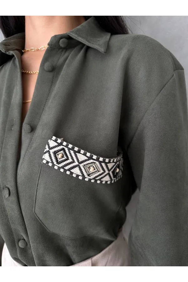 Suede Wholesale Shirt - Khaki | TOPSHOW | F1517