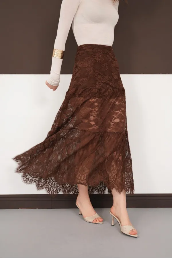 Ruffled Lace Skirt - Brown | F2074 - Topshow