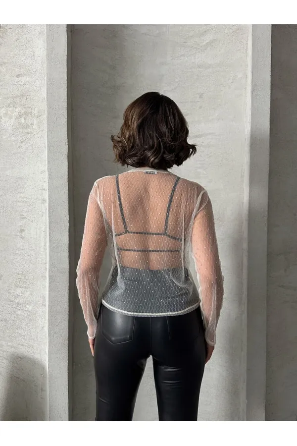 Blouse en tulle à pois en gros - Pierre | TOPSHOW | F1603