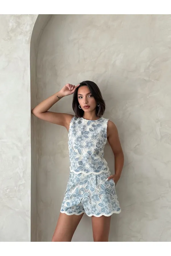 Dantel Şort - Mavi | Topshow