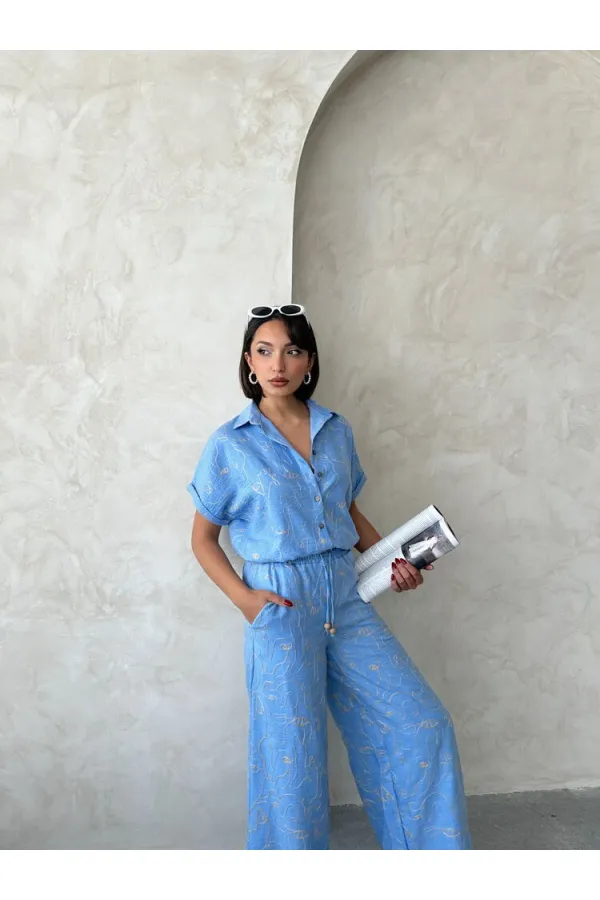 Nakışlı Toptan Gömlek - Açık Mavi | Topshow