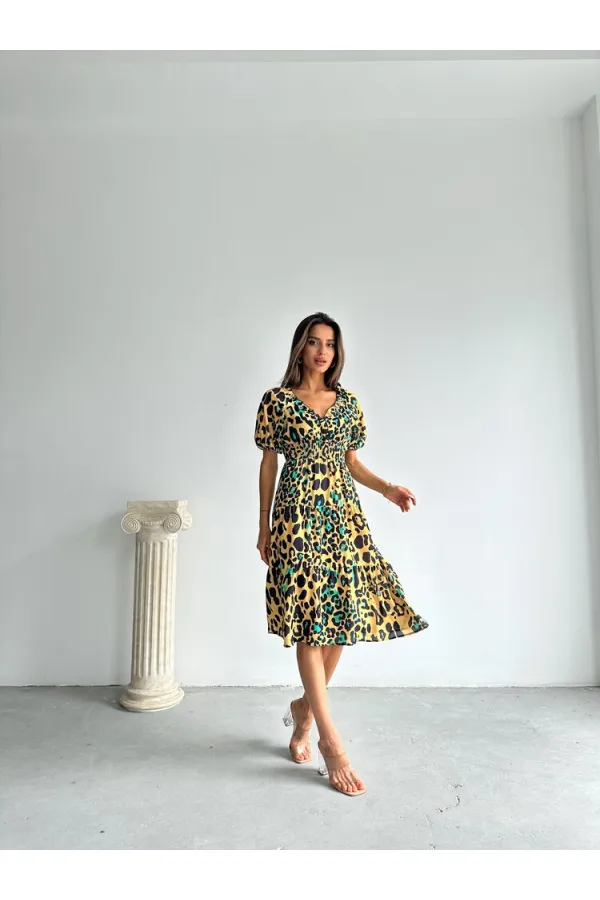 Robe longue Topshow à motif léopard et émeraude, vente en gros