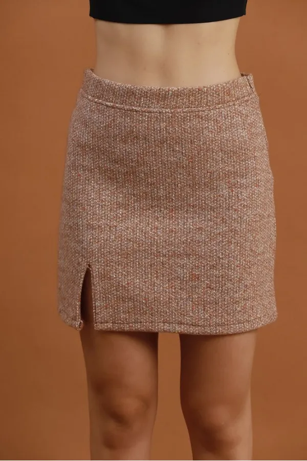 Kaşe Mini Toptan Etek - Kahve | TOPSHOW | F1352