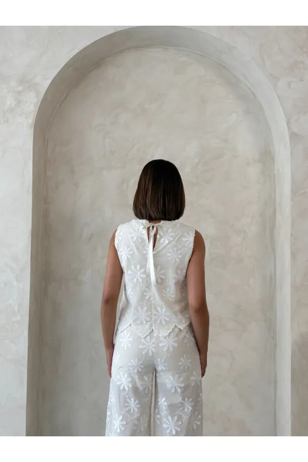 Embroidered Sleeveless Wholesale Blouse - Stone | Topshow