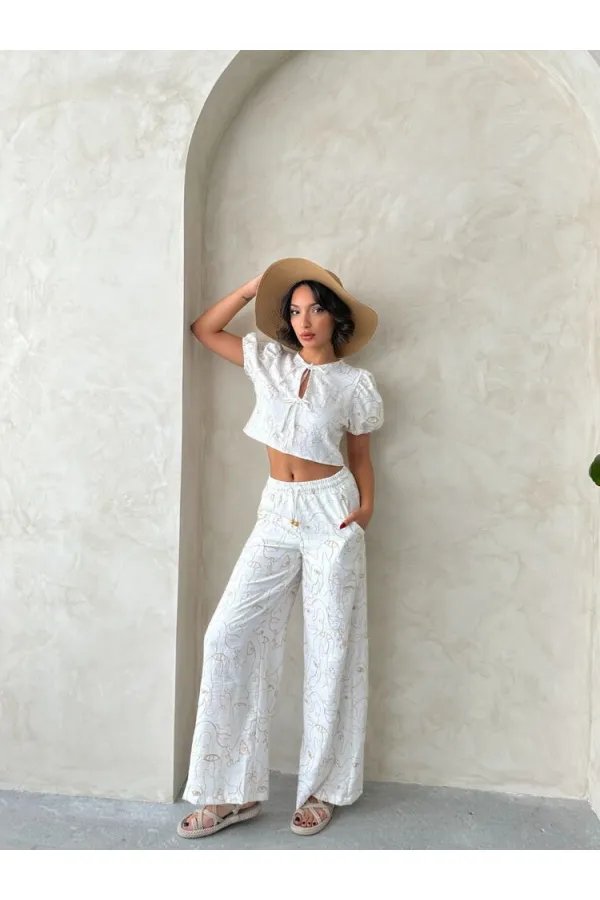 Embroidered Front Tie Wholesale Blouse - Cream | Topshow