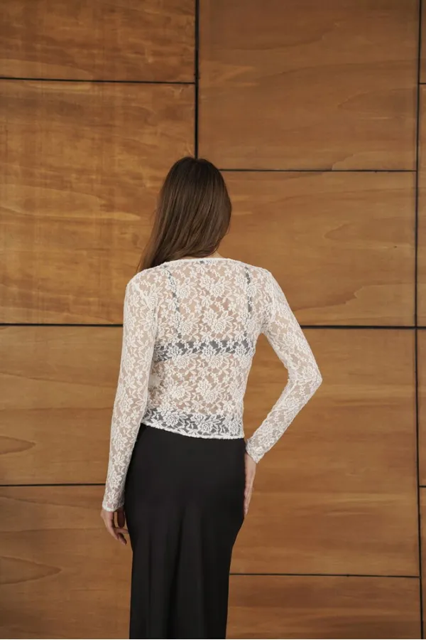 F 2072 BUTTONED LACE JACKET - CREAM