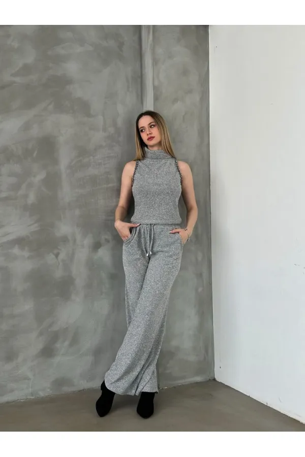 Pantalons en maille gris en gros | TOPSHOW | F1486