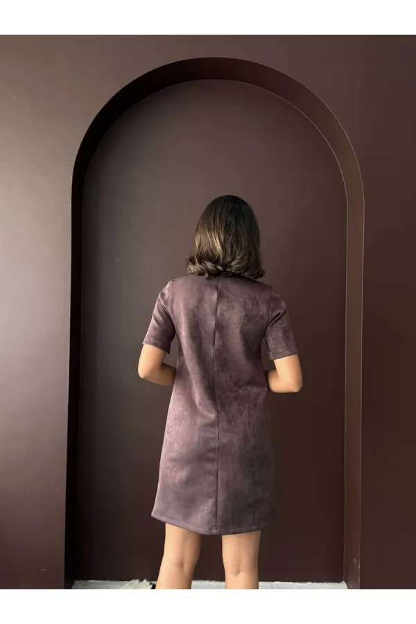 Topshow Drop Suede Wholesale Dress - Brown | F2039