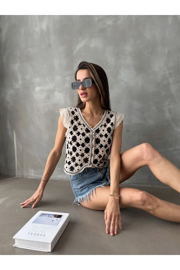 Topshow Taş Siyah Düğmeli Toptan Yelek