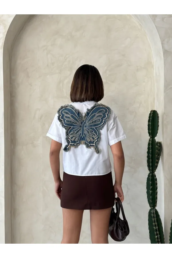 Kelebek Detaylı Toptan Gömlek   Beyaz | Topshow