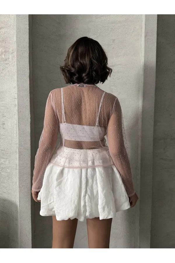 Polka Dot Tulle Wholesale Blouse - Pink | TOPSHOW | F1603