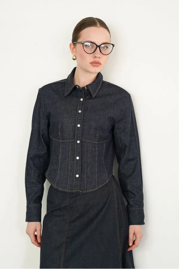 Wholesale Denim Shirts - Navy Blue | F2086 - Topshow
