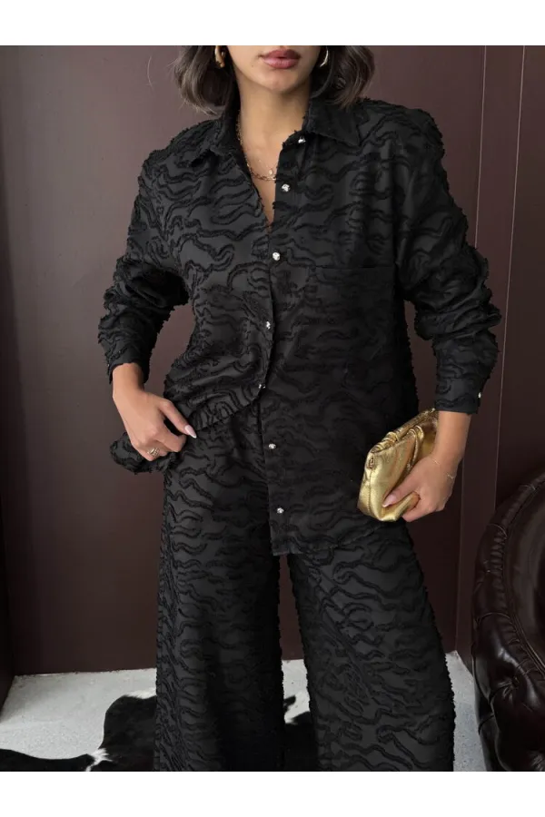 Topshow - Toptan Jakarlı Dokuma Gömlek - Siyah