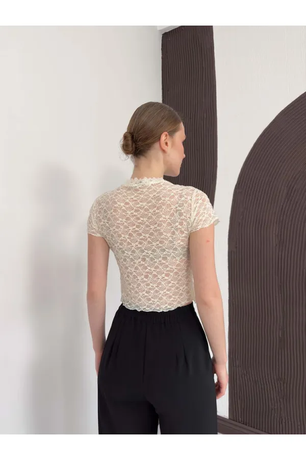 D 3007 GÜPÜR T SHIRT - KREM